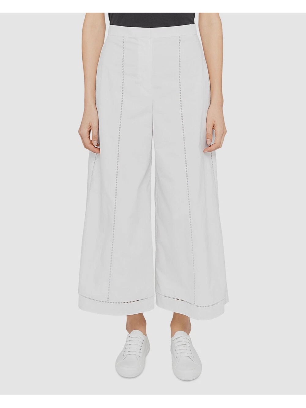 Theory White Cotton Eyelet wide leg Crops